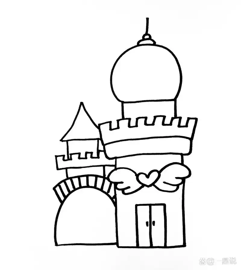 线描    ▏城堡 6-7岁可画 我喜欢的城堡天上有海里的泡泡和小鱼在飞.