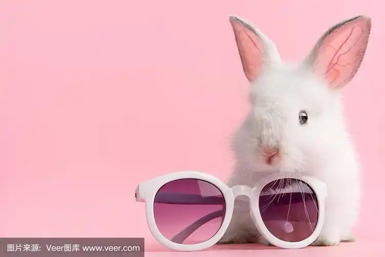 可爱的兔子在粉红色的背景和时尚的眼镜.