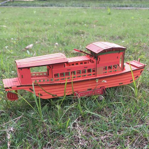 嘉兴南湖红船拼装仿真木制模型手工制作小船益智玩具拼图纪念礼品