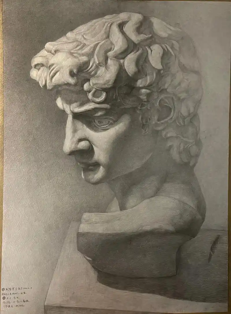 15岁最后一张画.《大卫》石膏像全开写生;明天生日喽!也是送 - 抖音