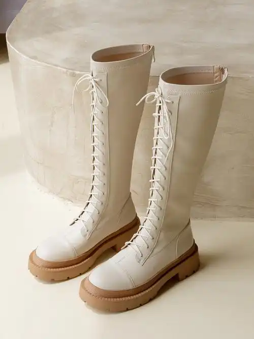 时尚系带机车靴高筒不挑脚帅气又瘦腿型