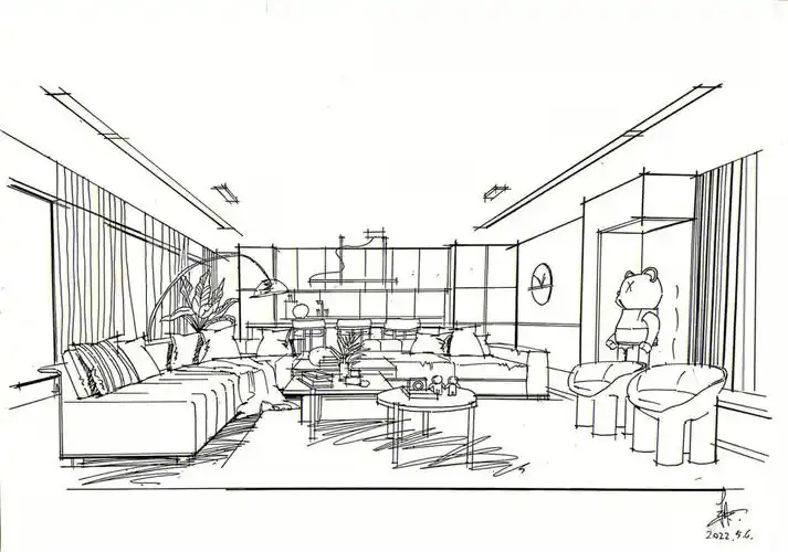 73源梦教育室内设计手绘客厅写生线稿