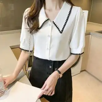 女生穿的娃娃领雪纺衬衫衬衣甜美女装女上衣夏季新款设计感小众白色