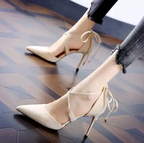 尖头细跟绑带高跟鞋优惠券-搜券网