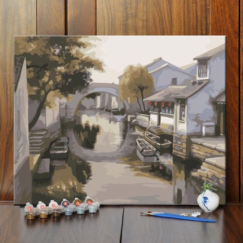 diy/数字油彩画古镇风景手绘填色油画客厅卧室书房餐厅装饰画挂画