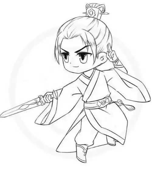 黑白线稿素材q版古风人物线稿