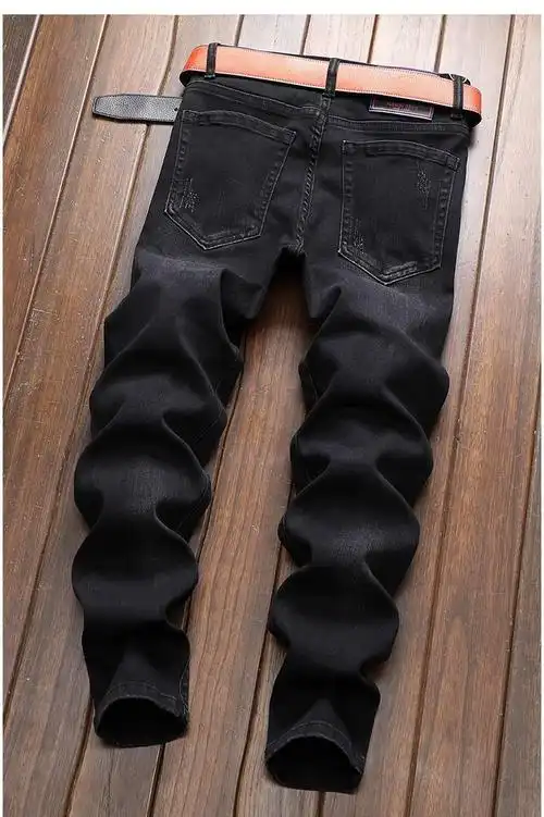 佐渥高端黑色破洞补丁高街长裤子男士牛仔裤男秋冬款刺绣印花秋季潮牌