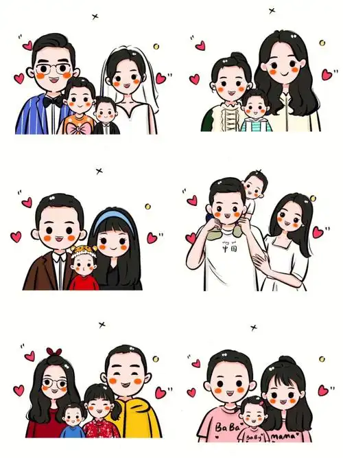萌萌哒全家福简笔画头像可爱幸福一家人