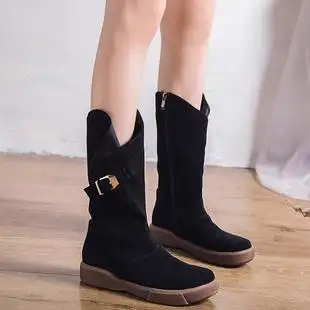 磨砂皮女靴中筒靴