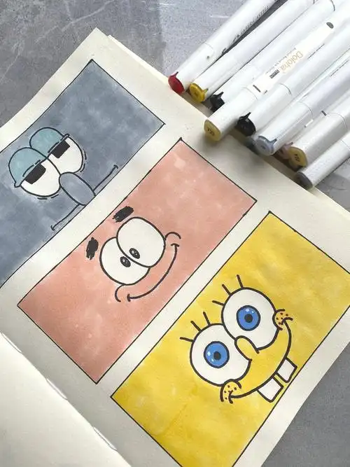 临摹海绵宝宝卡通形象简笔画马克笔涂色