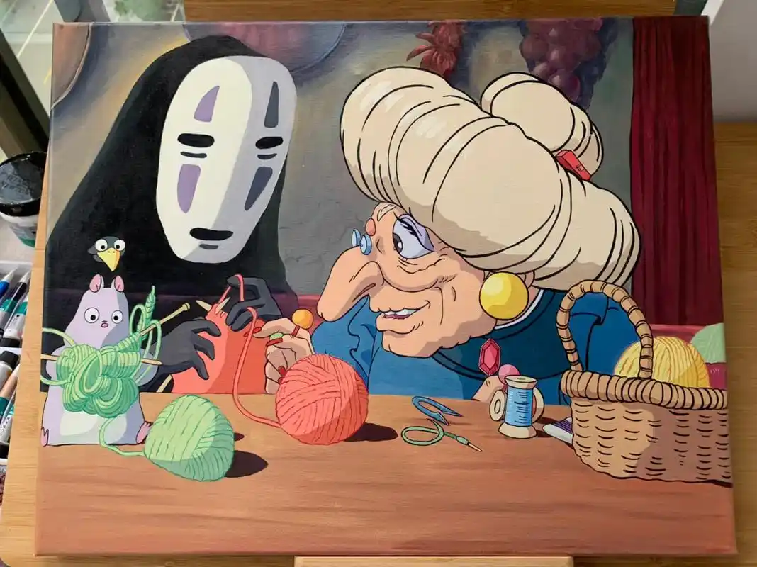 手绘宫崎骏动漫|《千与千寻》第一次尝试用丙烯画,花费的时间蛮长的
