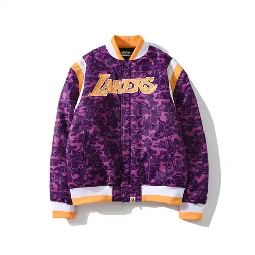 一件代发日系联名nba湖人队lakers紫色棒球服棉衣棉服冬季