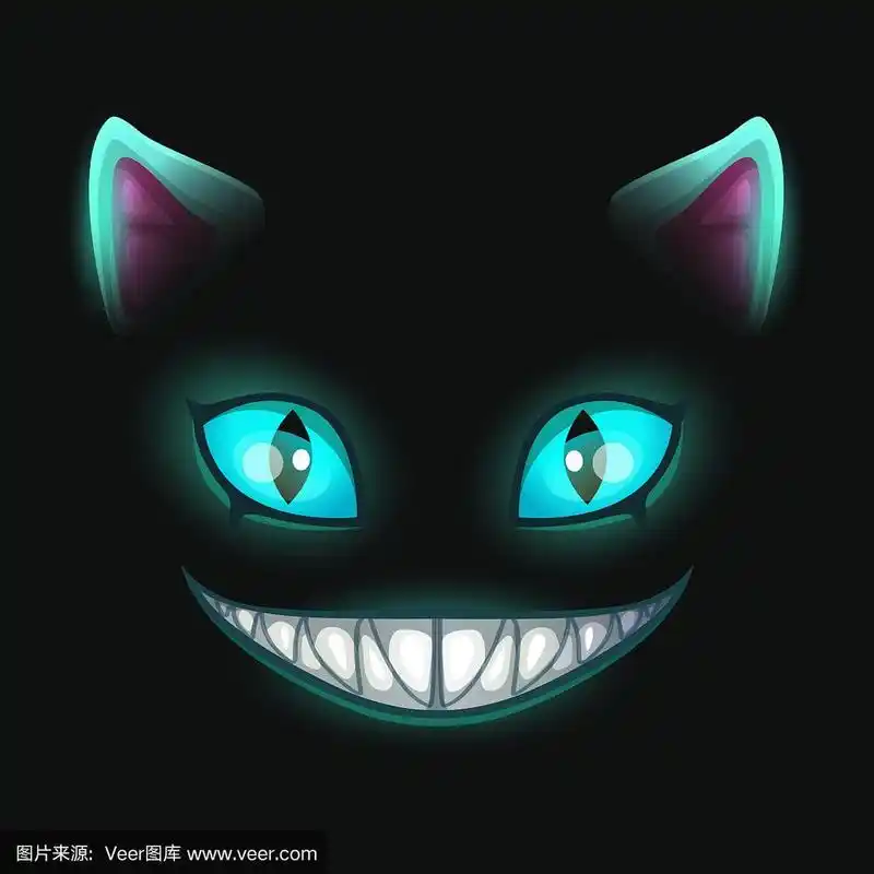 幻想可怕的微笑猫的脸在黑色的背景