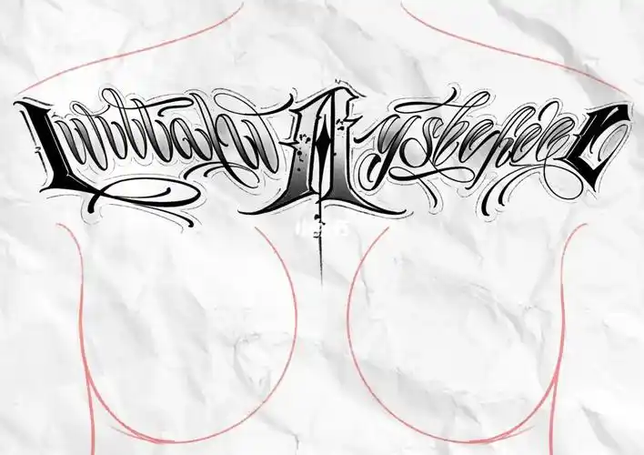 78花体字纹身手稿胸口