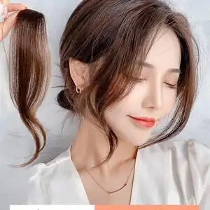 八字刘海假发女中分真发假发片女空气刘h海无痕头顶补发片自然两