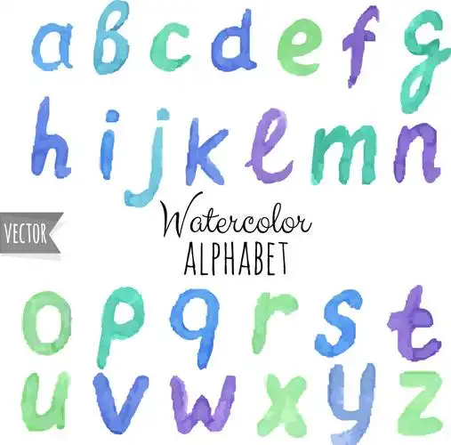 eps格式,含jpg预览图,关键字:水彩,小写,字母,艺术字,英文字母,矢量图