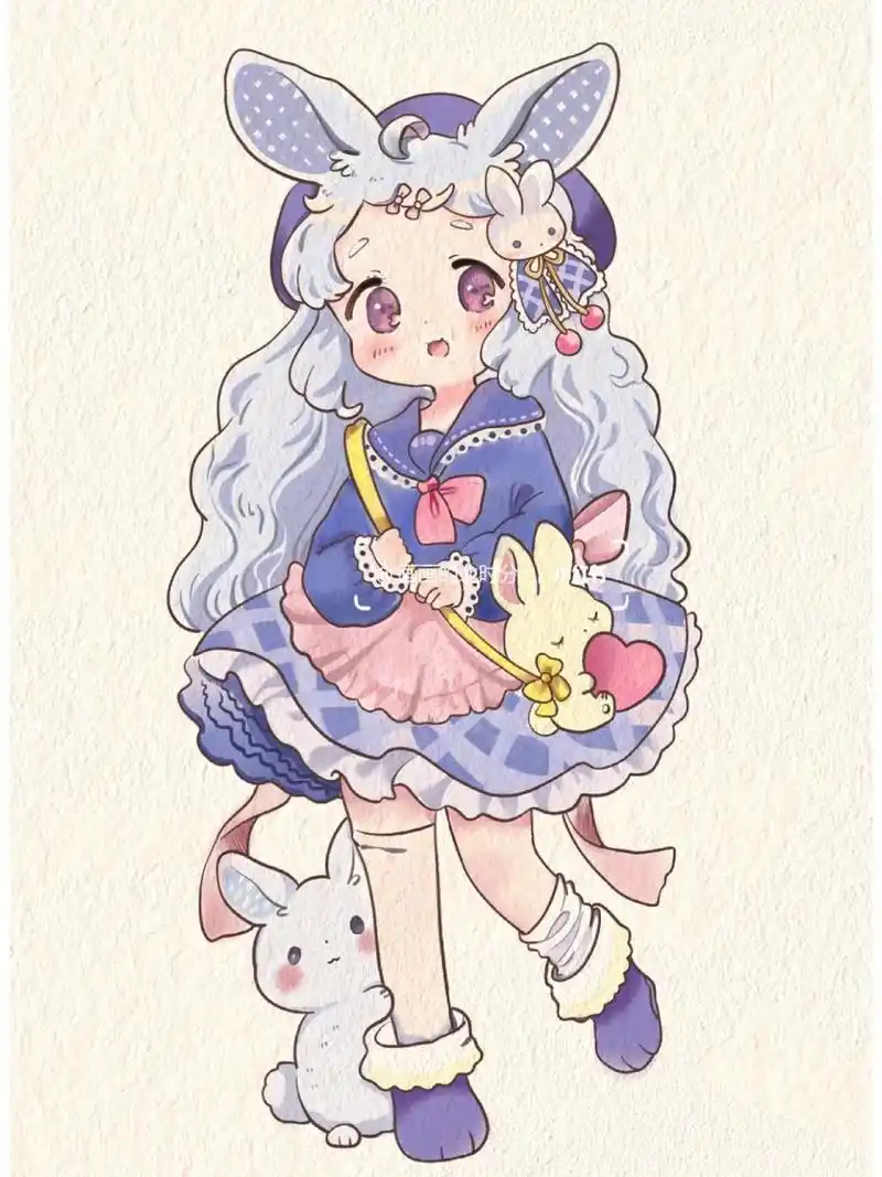 敲可爱兔兔漫画女孩‖动漫人物画