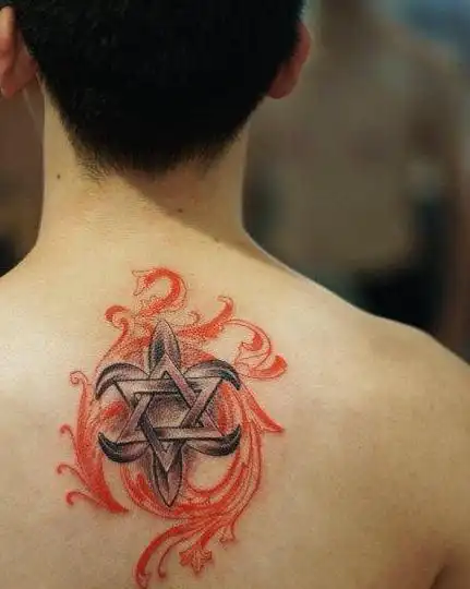 男生后背唯美好看的六芒星纹身图案