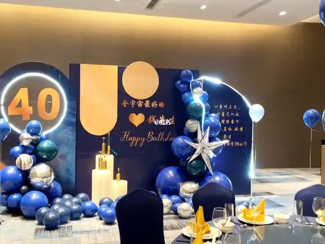 老婆偷偷给老公的生日惊喜蓝色系男士四十岁生日布置#生日派对布置