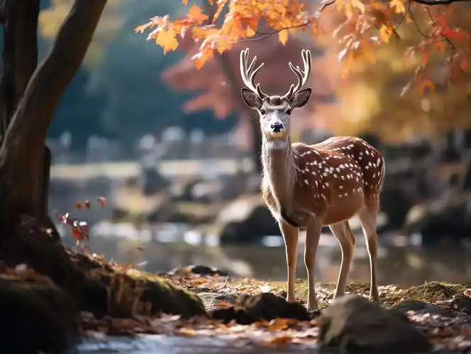 森林里可爱的小鹿梅花鹿大自然野生动物