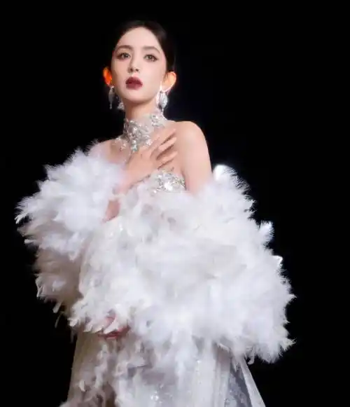 羽毛的钻石连衣裙,看起来就像睡美人,评论区赞不绝口,称赞古力娜扎的