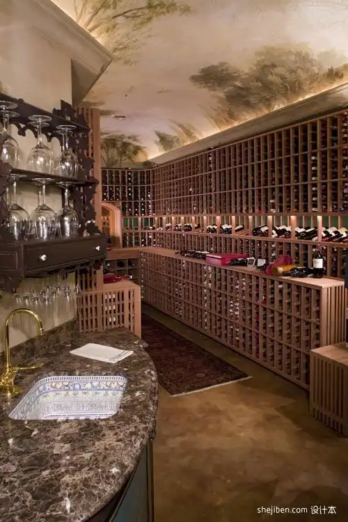 欧式风格小户型私家地下酒窖酒架装修设计效果图