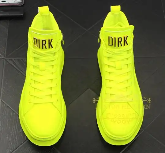 男鞋漆皮亮皮板鞋男士高帮白色休闲鞋新款荧光绿潮鞋2020 平底荧光黄