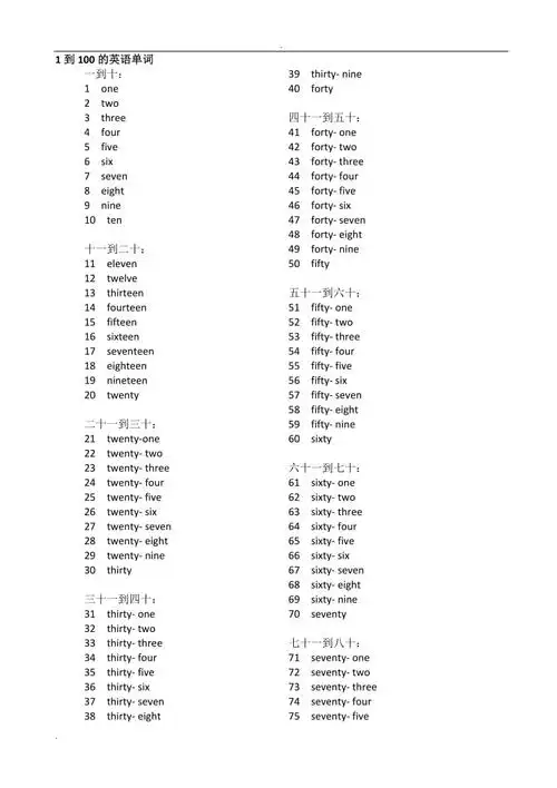 1到100的英语单词4