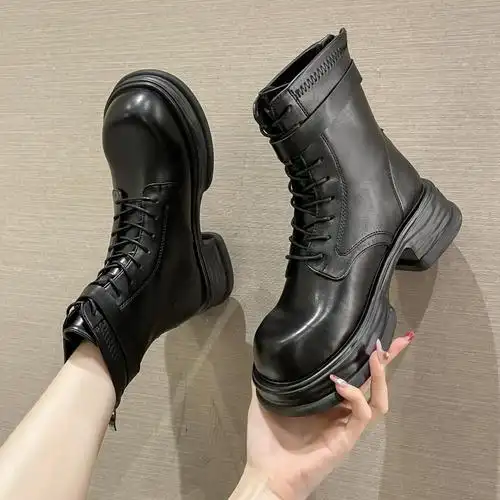 真皮大东马丁靴女2022年新款秋季爆款厚底中筒马丁靴