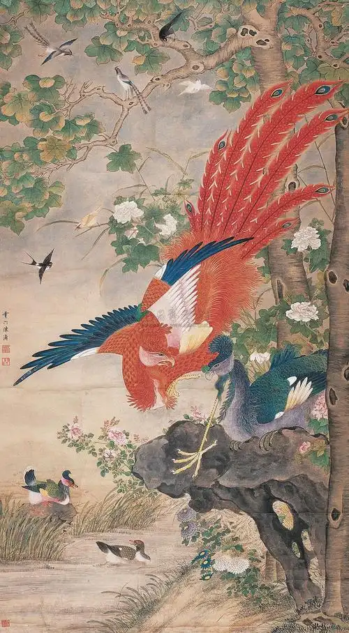 【百鸟朝凤图 立轴 设色纸本】拍卖品_图片_价格_鉴赏_绘画_雅昌艺术