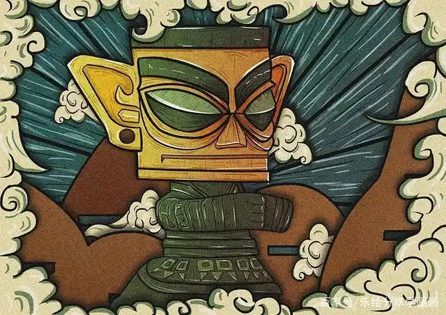 儿童画教程|探秘中国古文物《 三星堆青铜人面像》