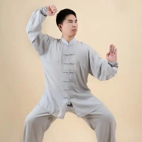 宏情棉麻春夏太极服男经典武术练功男士夏季太极服