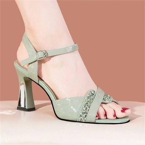 凉鞋女2022新款高跟鞋时尚粗跟鱼嘴一字带凉鞋女性感搭配连衣裙子