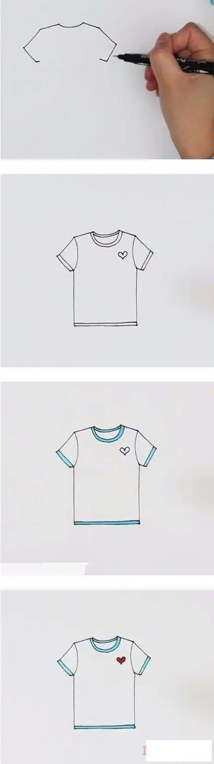 t恤的画法简笔画步骤简笔画教程儿童短袖衣服卡通简笔画t恤衫简笔画