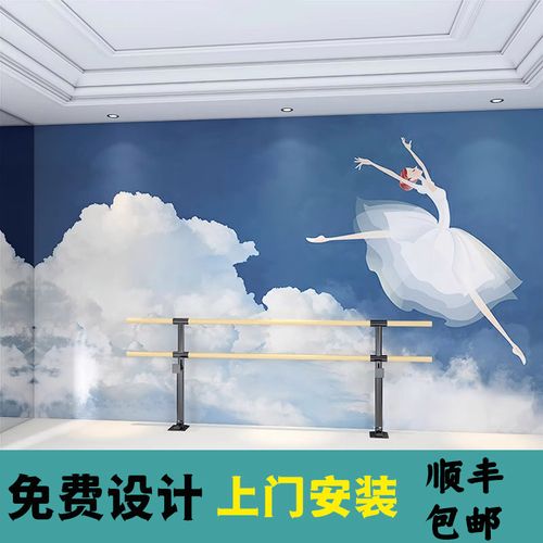 3d手绘卡通芭蕾舞女孩墙纸少儿艺术学校幼儿园舞蹈教室背景墙舞蹈