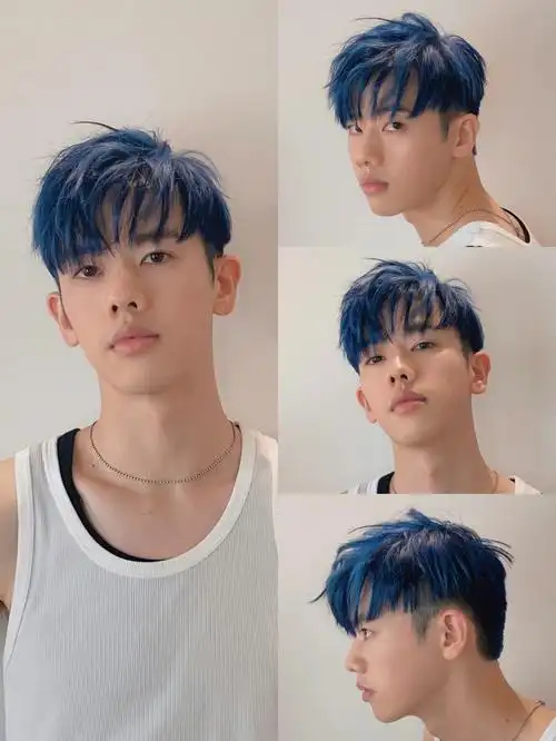 男生染发夏日层次百事蓝