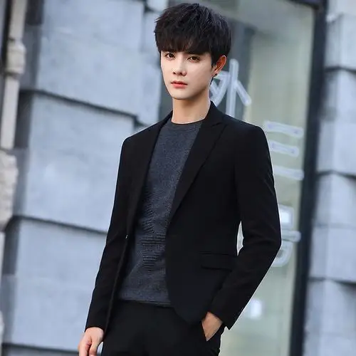 小西装男修身春秋新款休闲百搭西服韩版潮流帅气商务纯色单西外套