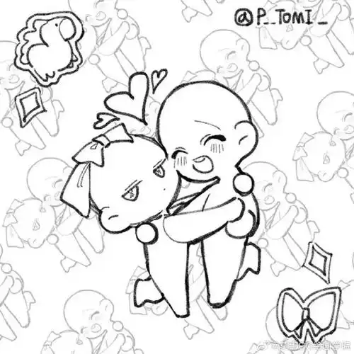 绘画超话#绘画参考##绘画素材#甜甜的双人q版互动