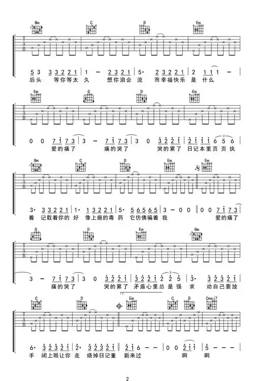 陈慧琳记事本吉他谱g调高清六线谱