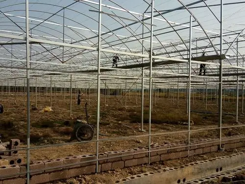 4,图为施工人员进行智能温控大棚建设.