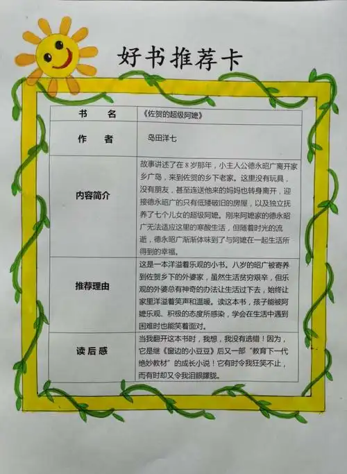 这是我做得好书推荐卡—《佐贺的超级阿嬷》,有兴趣的同学可以阅读一