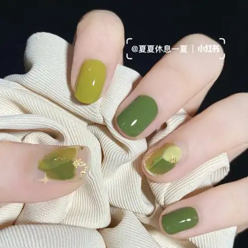 绿色心情08夏日绿豆色美甲