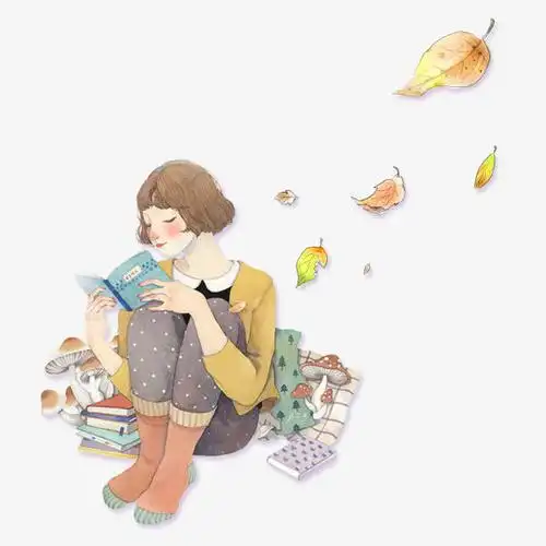 手绘看书小女孩素材