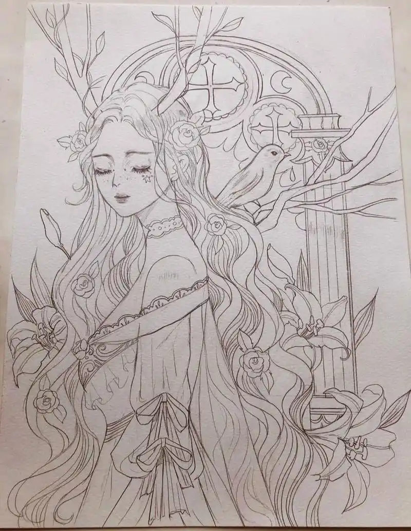 精致人物线稿,线条干净流畅,非常适合临摹