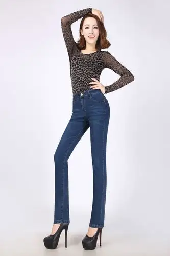 秋冬新款女式牛仔裤韩版潮弹力牛仔裤女中腰紧身显瘦小直筒女长.