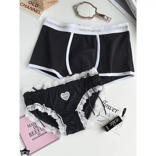 情侣内裤纯欲风蕾丝性感女士冰丝三角裤男纯棉平角一对情侣款套装