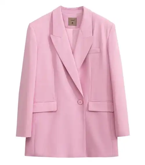 amii2022夏极简设计师推荐粉红色西装外套女中长宽松显瘦翻领上装粉红