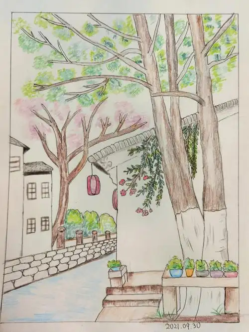 江南小镇彩铅