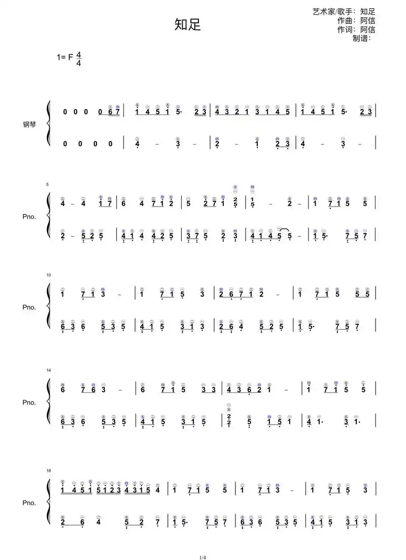 五月天《知足》简谱 指法.简单动听~#钢琴谱 - 抖音