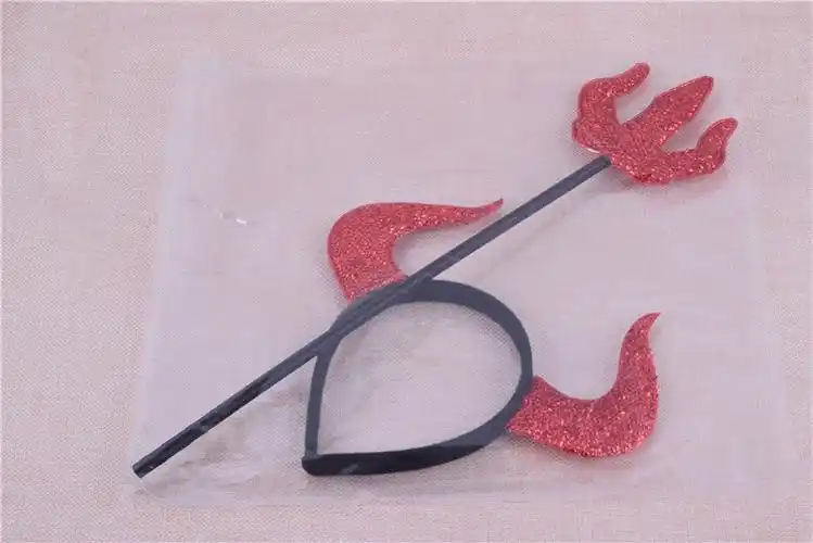 万圣节恶魔牛角发箍恶魔小三叉子三角叉子 红色牛角叉兵器道具